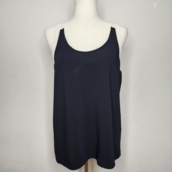 TIBI Black and Ivory Crepe Racerback Slinky Tank Top Size 6 - Picture 1 of 12